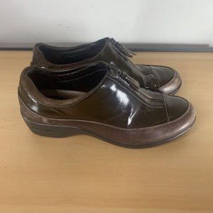 Cole Haan Air Luna Womens Size 8.5 Waterproof Shoes Brown Patent Leather Zip Up